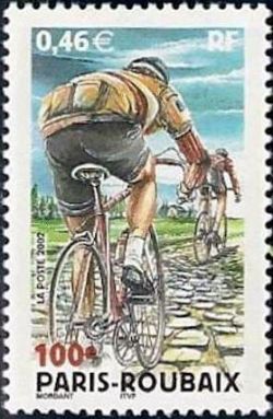 timbre N° 3481, 100ème Paris-Roubaix, créé en 1896 par Théo Vienne et Maurice Perez.