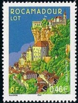 timbre N° 3492, Rocamadour (Lot) sa chapelle Notre-Dame et sa statue de la Vierge noire
