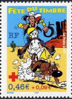  Fête du timbre, Lucky Luke et Rantanplan, bande dessinée créée par le dessinateur belge Morris 