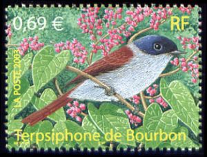 timbre N° 3551, Oiseaux d´Outremer, le Terpsiphone de Bourbon