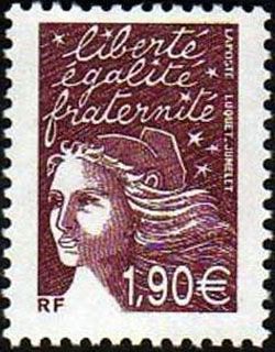 timbre N° 3575, Marianne du 14 Juillet 1.90 € brun prune