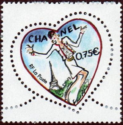 timbre N° 3633, Saint Valentin, coeur 2004 du couturier Karl Lagerfeld, Tailleur Chanel