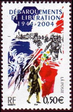 timbre N° 3675, débarquements et libération 1944-2004