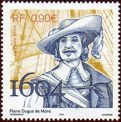 timbre N° 3678, 400ème anniversaire de la fondation de la colonie de l'ile Sainte-Croix par Pierre Dugua de Mons