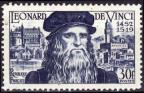 timbre N° 929, Léonard de Vinci (1452-1519)  ingénieur, inventeur, peintre, sculpteur etc…