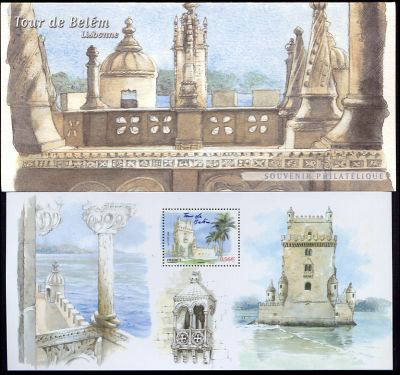 timbre Bloc souvenir N° 40, Capitales européennes ( Tour de Belèm carte souvenir )
