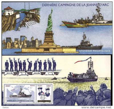 timbre Bloc souvenir N° 46, Porte hélicoptères Jeanne d'Arc et marins