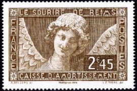 Le sourire de l'Ange de la cathédrale de Reims ( Timbre N° 256 de 1930 )