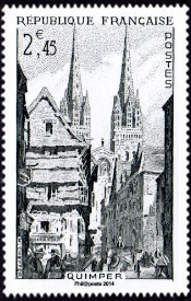 Quimper la rue Kéréon (Finistère) ( Timbre N° 979 de 1954 )