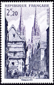  Quimper la rue Kéréon (Finistère) ( Timbre N° 979 de 1954 ) 