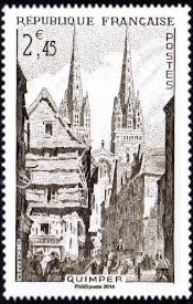  Quimper la rue Kéréon (Finistère) ( Timbre N° 979 de 1954 ) 