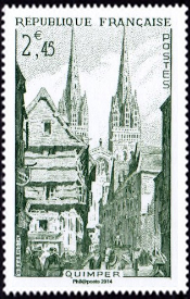 Quimper la rue Kéréon (Finistère) ( Timbre N° 979 de 1954 )