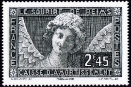  Le sourire de l'Ange de la cathédrale de Reims ( Timbre N° 256 de 1930 ) 