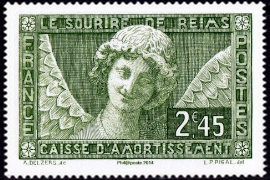 Le sourire de l'Ange de la cathédrale de Reims ( Timbre N° 256 de 1930 )