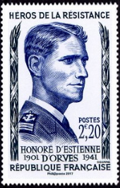 Honoré d'Estienne d'Orves ( timbre N° 1101 de 1957 )