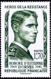 Honoré d'Estienne d'Orves ( timbre N° 1101 de 1957 )