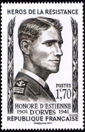 Honoré d'Estienne d'Orves ( timbre N° 1101 de 1957 )