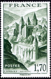 Conques ( timbre N° 805 de 1948 )