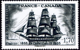 France-Canada - La Capricieuse 1855 - ( timbre N° 1035 de 1955 )