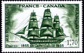 France-Canada - La Capricieuse 1855 - ( timbre N° 1035 de 1955 )