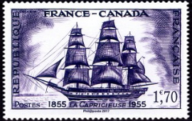  France-Canada - La Capricieuse 1855 - ( timbre N° 1035 de 1955 ) 