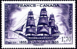 France-Canada - La Capricieuse 1855 - ( timbre N° 1035 de 1955 )