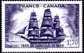 France-Canada - La Capricieuse 1855 - ( timbre N° 1035 de 1955 )