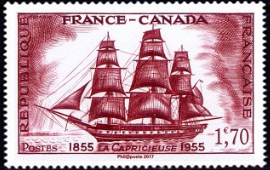 France-Canada - La Capricieuse 1855 - ( timbre N° 1035 de 1955 )