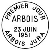 Oblitération 1er jour à Arbois le 23 juin 1951