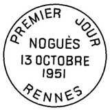Oblitération 1er jour à Rennes le 13 octobre 1951