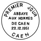 Oblitération 1er jour à Caen le 22 décembre 1951