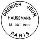 Oblitération 1er jour à Paris le 18 octobre 1952