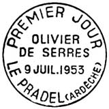 Oblitération 1er jour à Le Pradel le 9 juillet 1953