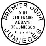 Oblitération 1er jour à Jumièges le 13 juin 1954