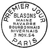 Oblitération 1er jour à Paris le 3 novembre 1954