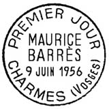 Oblitération 1er jour à Charmes le 9 juin 1956
