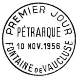 Oblitération 1er jour à Fontaine-de-Vaucluse le 10 novembre 1956
