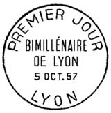 Oblitération 1er jour à Lyon le 5 octobre 1957