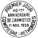 Oblitération 1er jour à Compiègne à la Rethondes le 11 novembre 1958