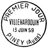 Oblitération 1er jour à Piney (Aube) le 13 juin 1959