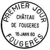 Oblitération 1er jour à Fougères le 16 janvier 1960