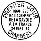 Oblitération 1er jour à Chambéry le 24 mars 1960
