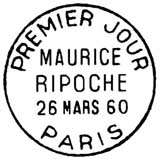 Oblitération 1er jour à Paris le 26 mars 1960 