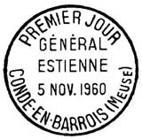 Oblitération 1er jour à Condé-en-Barrois et Paris le 5 novembre 1960 