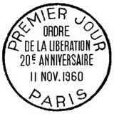 Oblitération 1er jour à Paris le 11 novembre 1960 