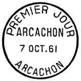 Oblitération 1er jour à Arcachon  le 7 octobre 1961