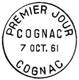 Oblitération 1er jour à Cognac le 7 octobre 1961