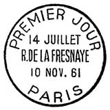 Oblitération 1er jour à Paris le 10 novembre 1961