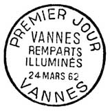 Oblitération 1er jour à Vannes le 24 mars 1962