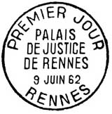 Oblitération 1er jour à Rennes le 9 juin 1962